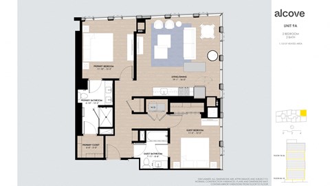 Floor plan for 2 beds, 2 baths, 1133 sqft